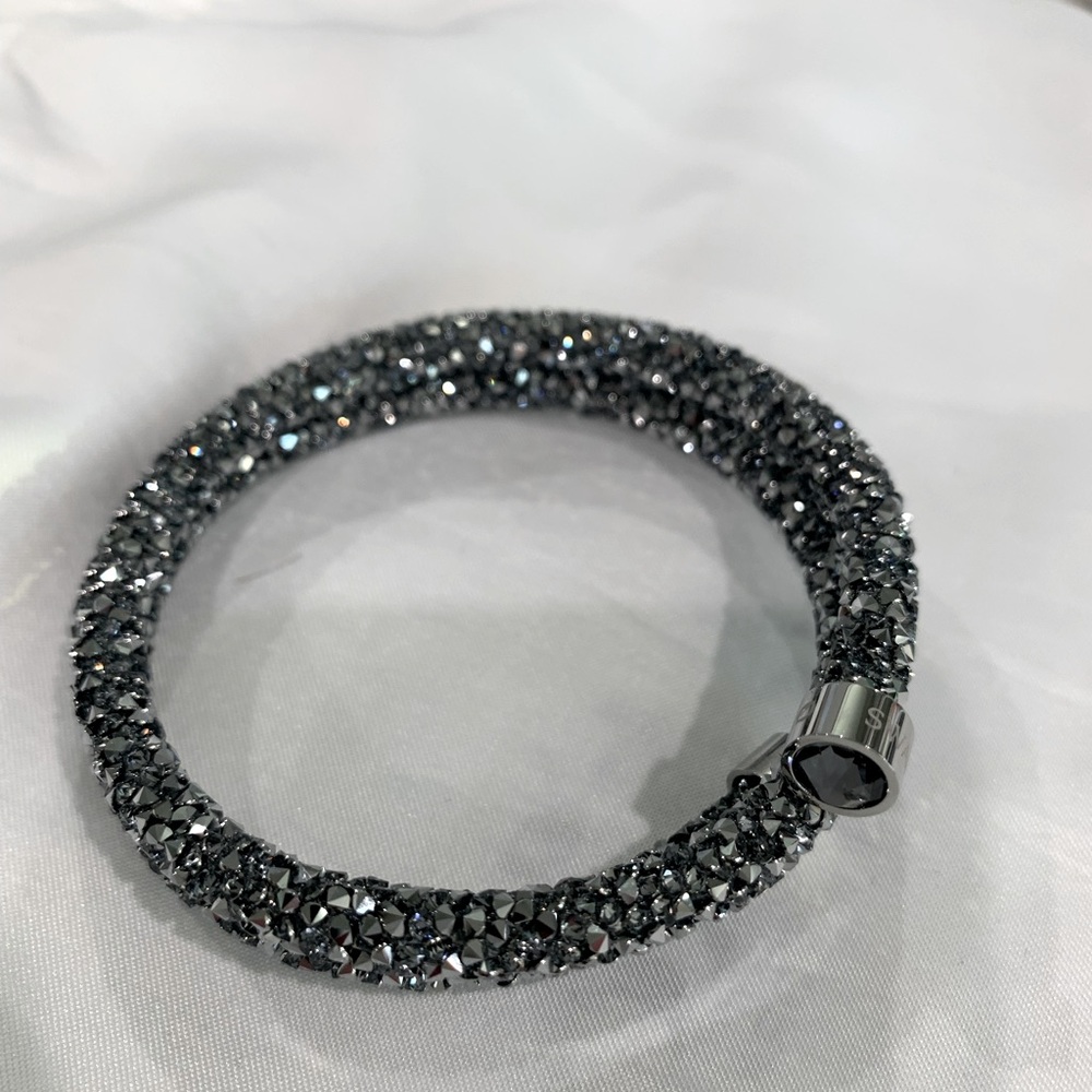 Swarvorski Black Crystal Double Bangle Bracelet with Jeweled Ends.